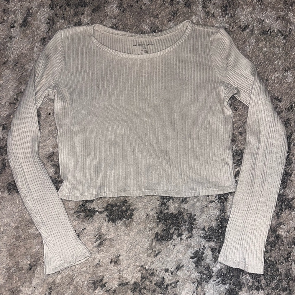 American Eagle Outfitters Ribbed Long Sleeve crop Top - tan
